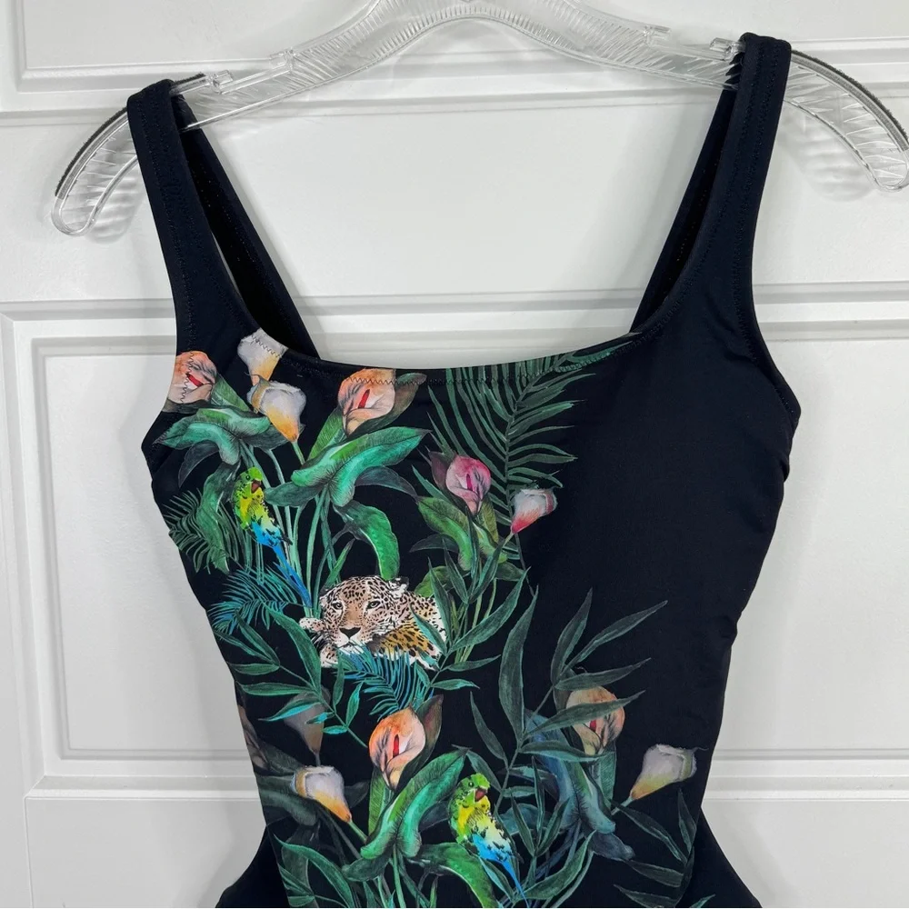 JOHNNY WAS Calla Lily Printed One Piece Swimsuit NEW Size S Black Green